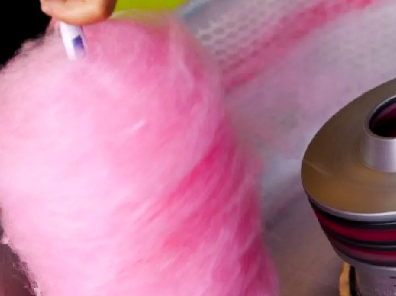 Algodao doce rosa sendo feito na maquina